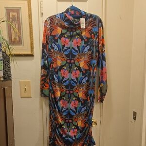 Ashley Stewart Blue and Orange Ruched Sheath Dress